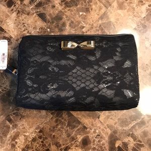 NWT Victoria secrets black lace accessory bag